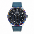 Montre automatique Mokuti titane damassé LAYER Production LWPMO - vue de face du cadran bleu et violet
