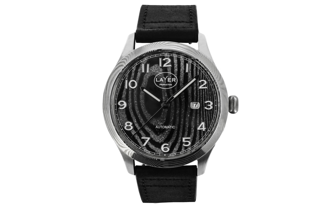 Montre automatique acier Damas LAYER Production LWPSD - vue de face du cadran